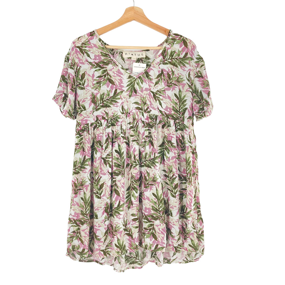 Hiatus Nordstrom Palm Floral Tunis Beach V-Neck Top in Green